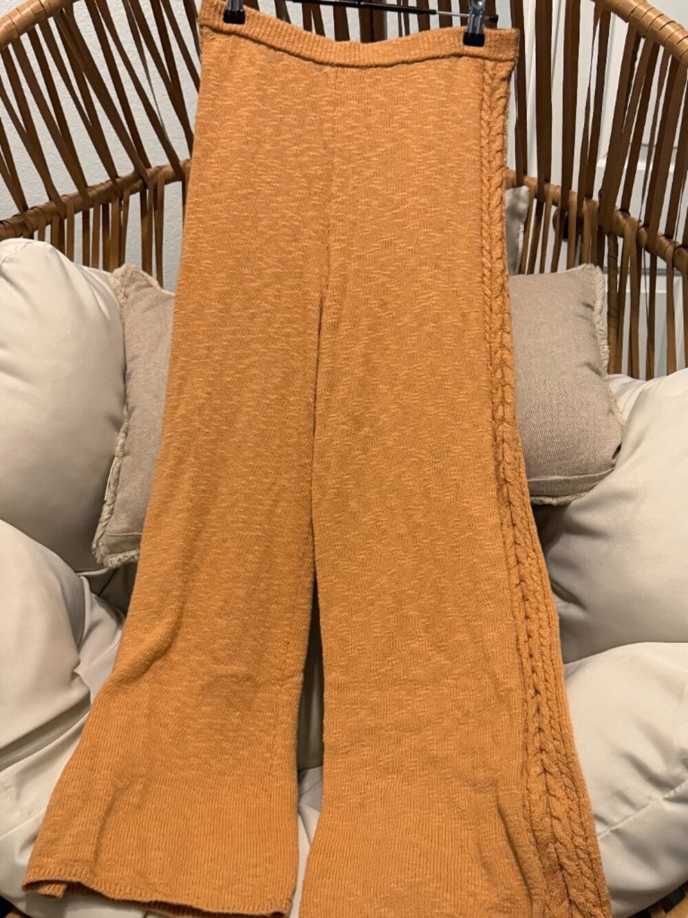 Spell & The Gypsy Yellowstone Knit Pants Caramel Medium Cable Knit Cotton EUC - Picture 6 of 12